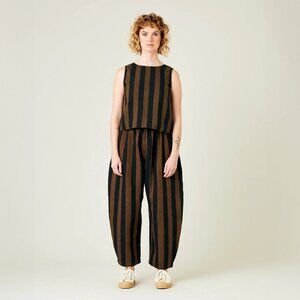 Beyond Nine: Mabel Rust And Black Stripe Linen Trousers